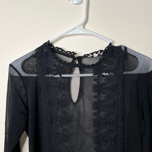 Weston Sheer Lace Mesh Blouse Top Medium Black Long Sleeve Whimsygoth Witchy - Picture 3 of 5
